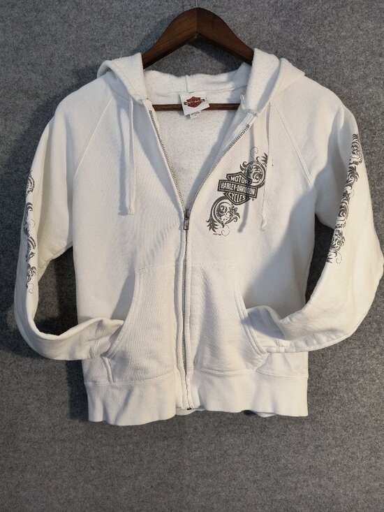 Harley-Davidson Tops - Harley Davidson Women's S White Full Zip Hoodie Blue Springs MO 2007 Sweatshirt
